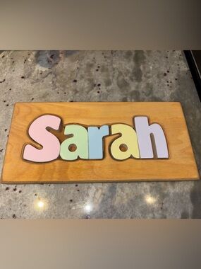 Personalized Wooden Name Puzzle Wall Art - 'Sarah' Pastel Letters